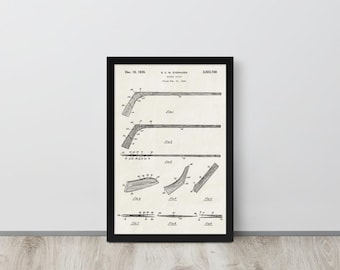 Hockey Stick - 1934 Vintage Patent Print (Free Shipping) Multiple Sizes + Framed | Hockey Gift, Sports Room Decor