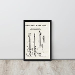 Basse - Reproduction de brevet vintage de 1953 (Livraison gratuite) Plusieurs formats + Encadrée | Cadeau pour bassiste, Décoration pour salle de musique