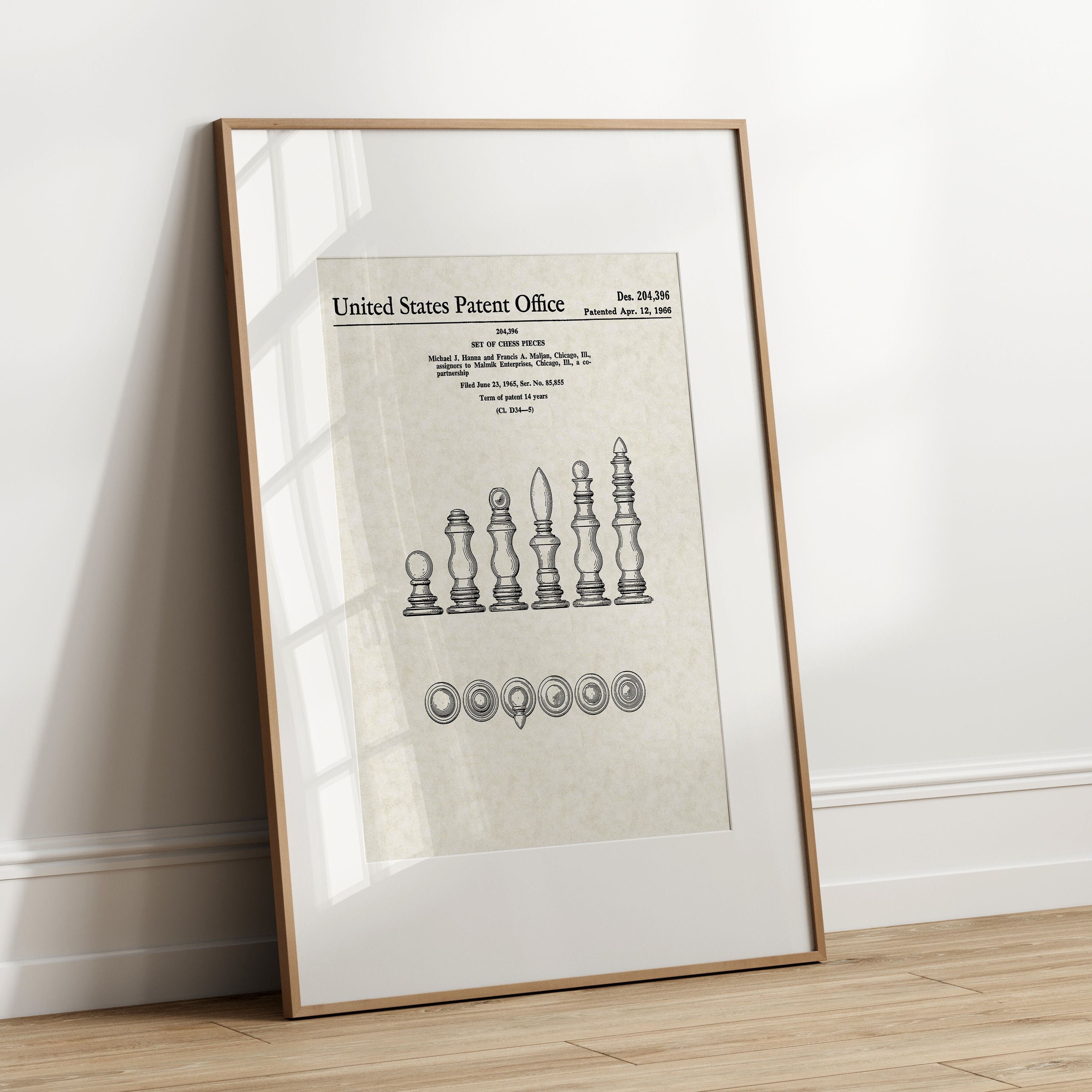 Wall Art Print, 1966 Set of Chess Pieces Patent