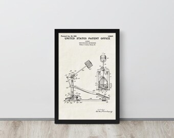 Bass Drum Pedal - 1951 Vintage Patent Print (Free Shipping) Multiple Sizes + Framed | Percussion Gift, Drum Room Decor
