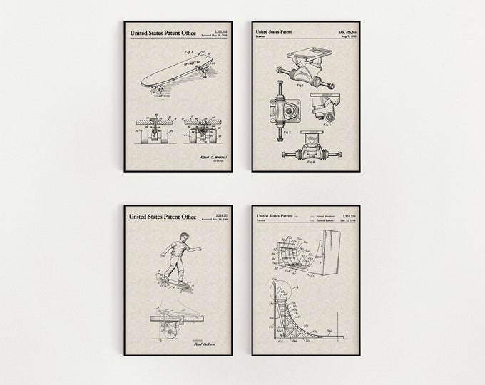 Skateboarding Bundle (Free Shipping) Large Unframed 8.5x11 Patent Prints