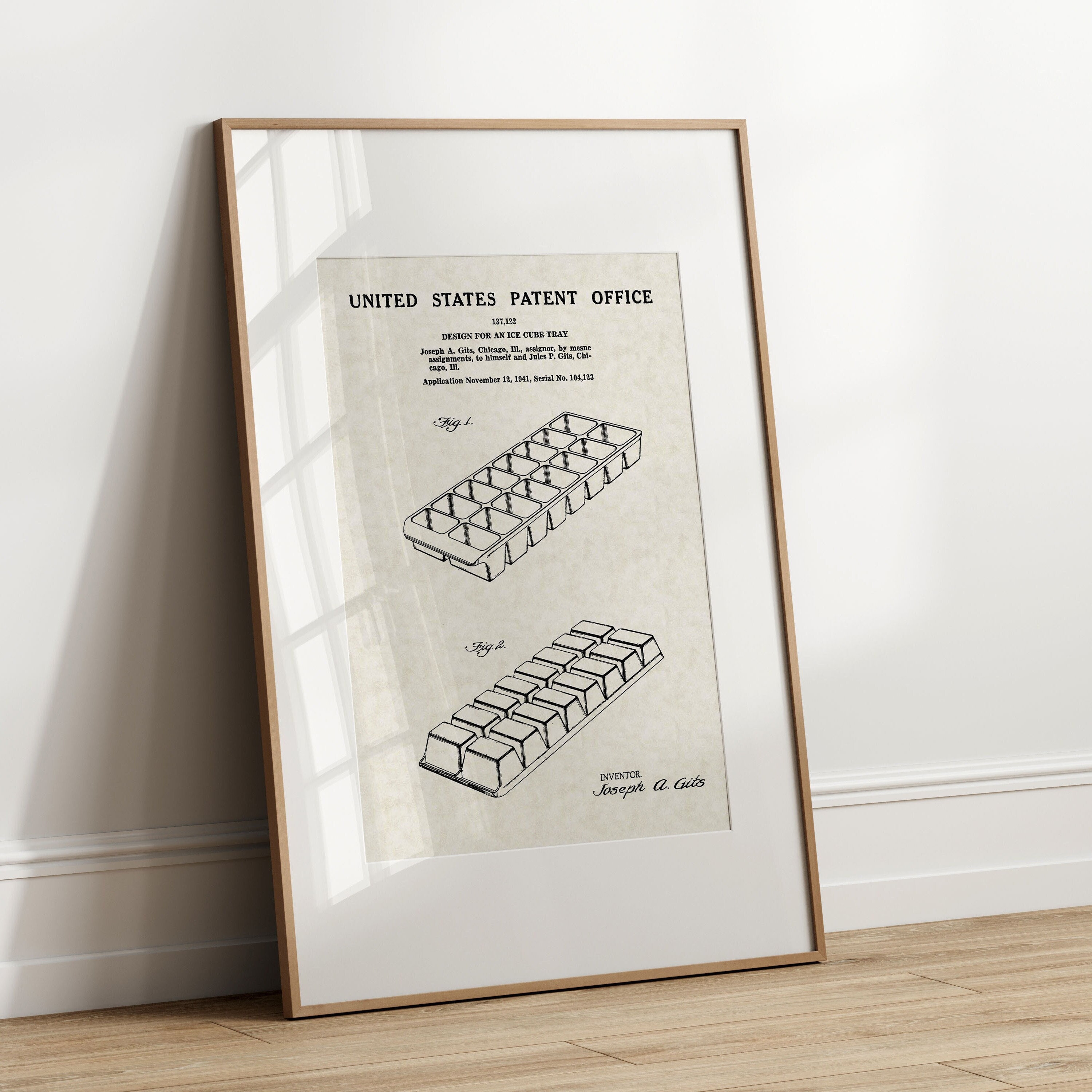 Ice Cube Tray 1944 free Shipping Large Unframed 8.5x11 Patent Print 