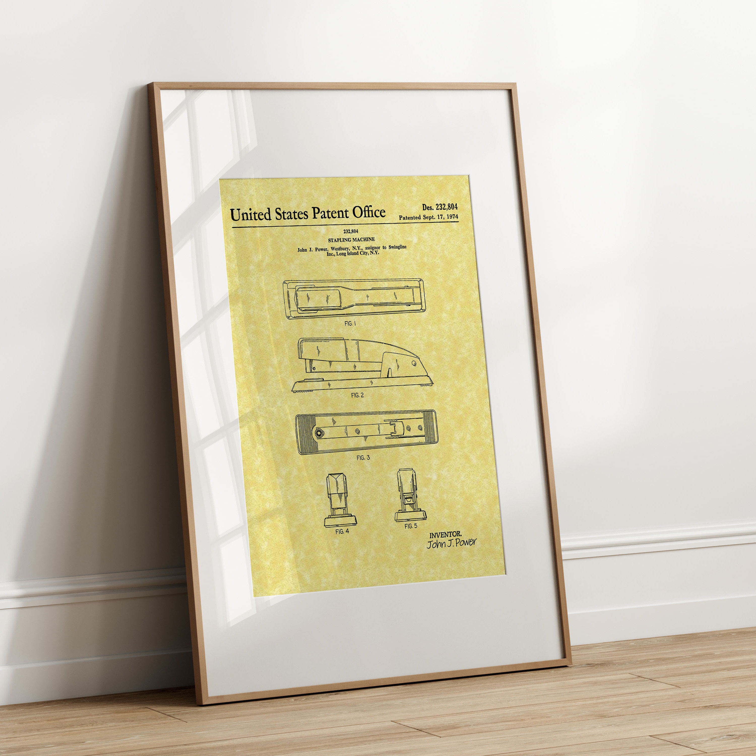 Stapler - 1974 (free Shipping) Large Unframed 8.5x11 Patent