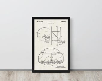 Basketball Hoop Patent Print, 1944 - Basketball Wall Art, Framed or Unframed