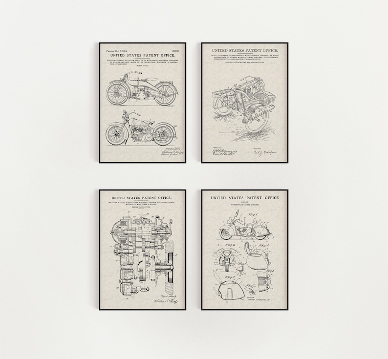 Motorcycle Bundle Free Shipping Large Unframed 8.5x11 Patent Prints Ivory Parchment