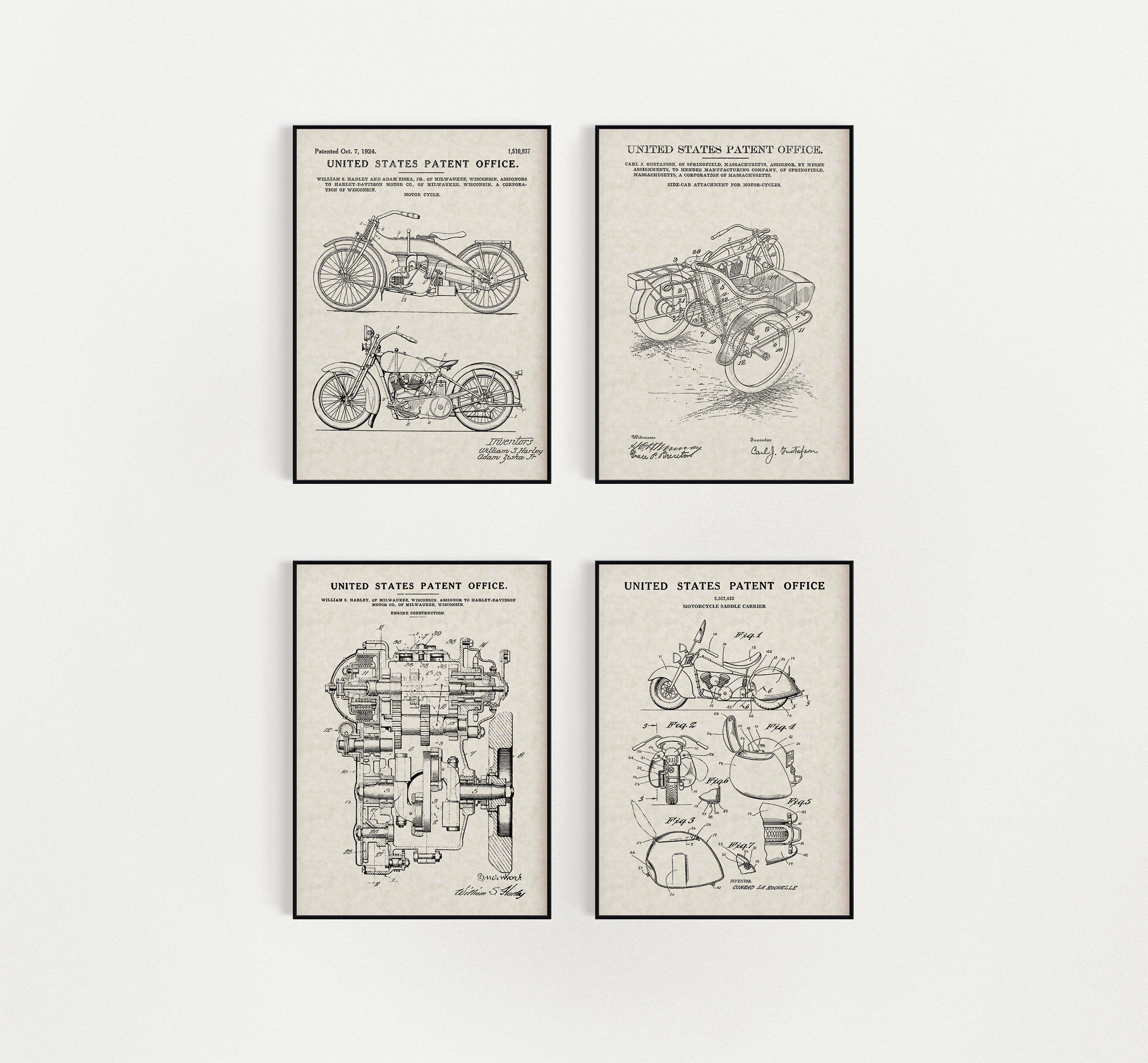 Motorcycle Bundle (Free Shipping) Large Unframed 8.5x11 Patent Prints