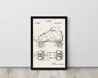 Roller Skate - 1908 Vintage Patent Print (Free Shipping) Multiple Sizes + Framed | Roller Skate Gift, Rink Room Decor