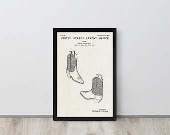 Cowboy Boot - 1940 Vintage Patent Print (Free Shipping) Multiple Sizes + Framed | Cowboy Gift, Western Decor