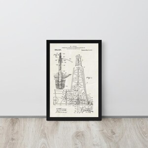 Plateforme pétrolière - Reproduction de brevet vintage de 1911 (Livraison gratuite) Plusieurs formats + Encadré | Cadeau sur le thème du pétrole, Décoration de bureau
