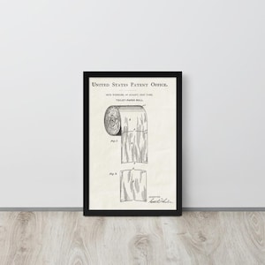 Toilet Paper Roll - 1891 Vintage Patent Print (Free Shipping) Multiple Sizes + Framed | Funny Bathroom Gift, Powder Room Decor