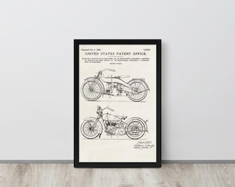 William S. Harley's First Motorcycle (Portrait) - 1924 Vintage Patent Print (Free Shipping) Multiple Sizes + Framed | Biker Gift, Garage Art