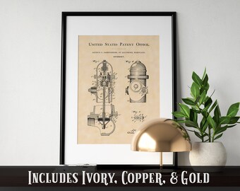 消火栓 - 1903 (デジタル高品質プリント) アイボリー、銅、金 - 2x3