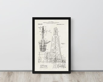 Oil Rig - 1911 Vintage Patent Print (Free Shipping) Multiple Sizes + Framed | Oilfield Gift, Office Decor