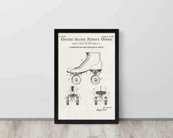 Roller Skate - 1899 Vintage Patent Print (Free Shipping) Multiple Sizes + Framed | Skater Gift, Retro Decor
