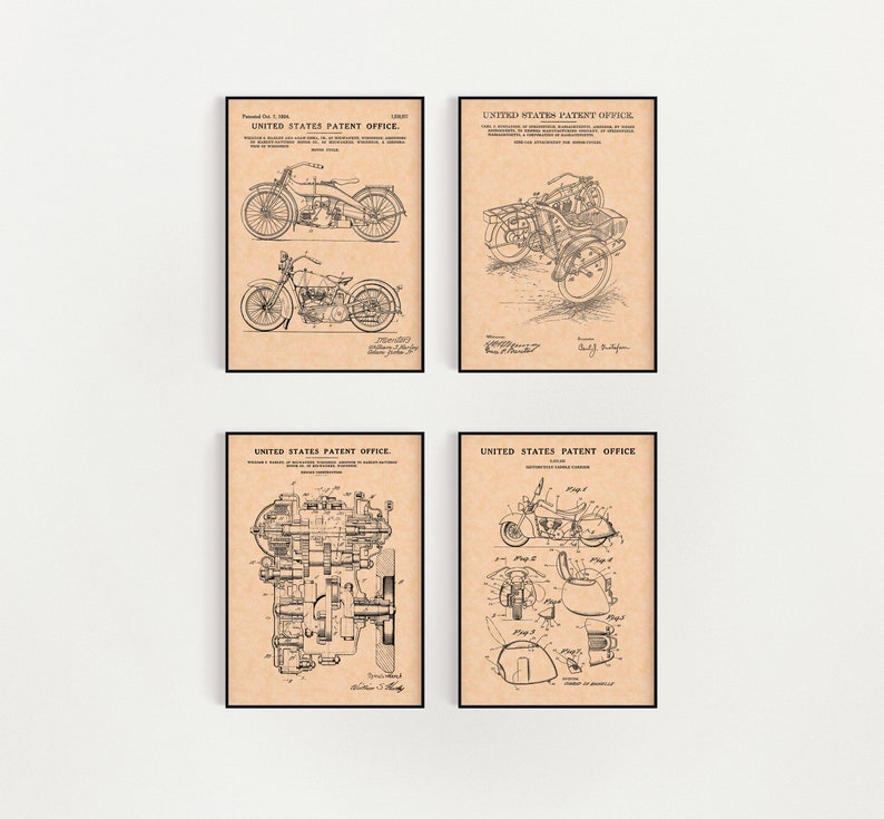 Motorcycle Bundle Free Shipping Large Unframed 8.5x11 Patent Prints Copper Parchment