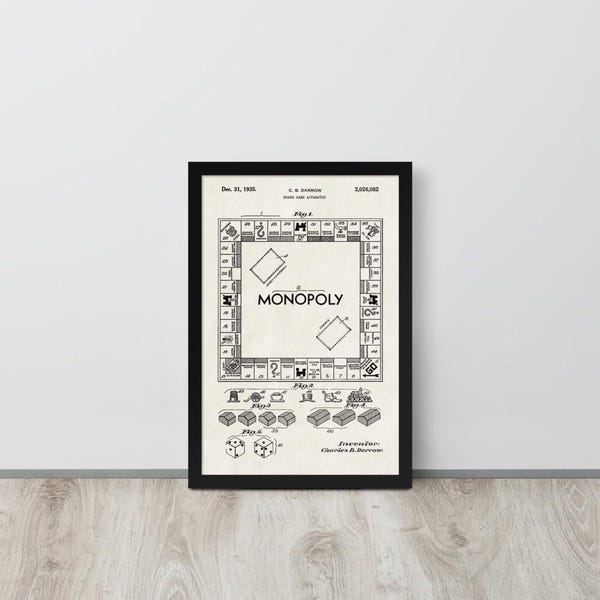 Juego de mesa del casero - Lámina de patente vintage de 1935 (envío gratis) Varios tamaños + enmarcada / Regalo para aficionados a los juegos de mesa, decoración para el salón