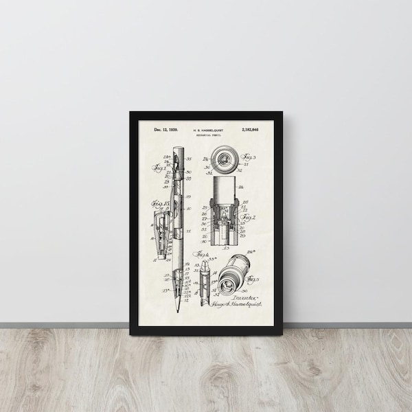 Lápiz mecánico - Impresión de patente vintage de 1939 (Envío gratis) Varios tamaños + Enmarcado / Regalo de papelería, Decoración de escritorio