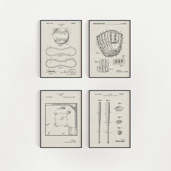 Baseball Bundle (Free Shipping) Large Unframed 8.5x11 Patent Prints