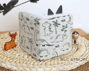 Bezug in creme meliert mit grünen Dinos passend für z.B. Toniebox