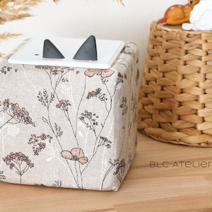 COTTON, poppies, linen look, beige, firm structure, recycled, suitable for Toniebox