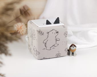 JERSEY Bezug Waldtiere, hellbeige, Bärchen, Igel, Fuchs, Hase, Bär, Häschen, Geschenk Baby, Deko Kinderzimmer, passend für Toniebox 1