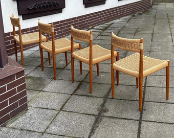 Mid-Century Danish Teak and Rope Dining Chairs, Set of 4