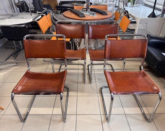 Thonet S33 by Mart Stam. Cantilever chair. Bauhaus. Cognac leather. Vintage