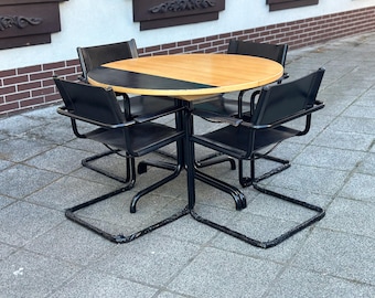 Set of 4 Centro Studi for Matteo Grassi MG5 Bauhaus cantilever, black leather.