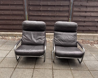 Fauteuil lounge vintage en cuir marron de Jan Des Bouvrie pour Gelderland. Oberman 601