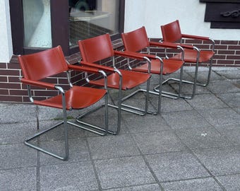 Set of 4 Centro Studi for Matteo Grassi MG5 Bauhaus cantilever, orange leather.