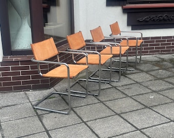 Set of 4 Centro Studi for Matteo Grassi MG5 Bauhaus cantilever, natural leather.