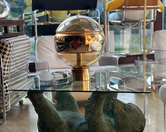 Hollywood Regency coffee table bronze bear Belgium 1970?
