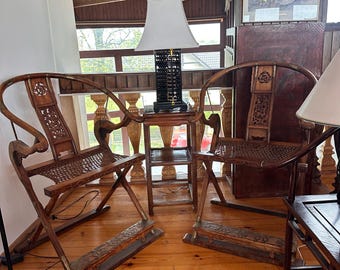 Pair Chinese folding horseshoe back chairs Qing Dynasty