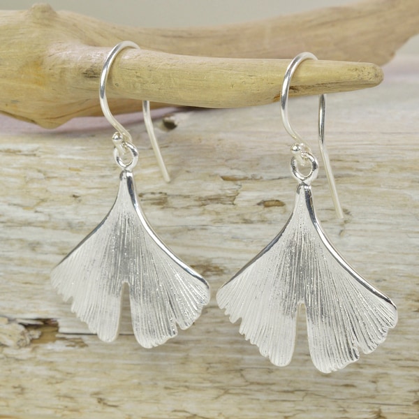 Ginkgo leaf earrings sterling Silver