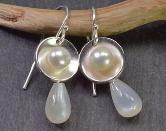 Moonstone pearl earrings sterling silver