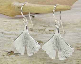 Große Ginkgo Ohrhänger Sterling Silber Ginkgo Ohrringe Ohrringe mit Ginkgo Blatt Ohrhänger siber auffällige Ohrringe organische Ohrringe