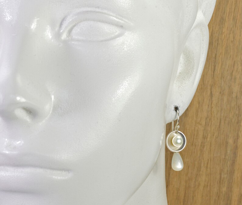 Moonstone pearl earrings sterling silver image 6