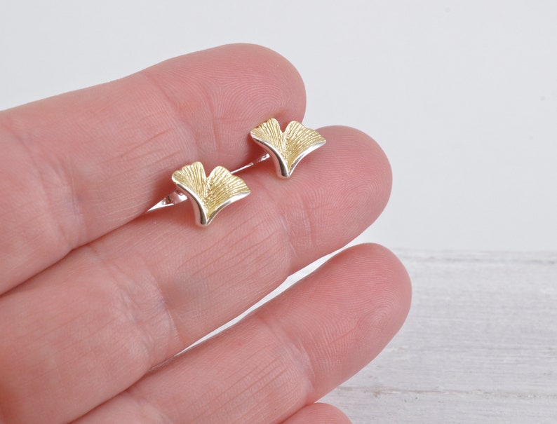 Örhängen med ginkgoblad, 925 sterlingsilver, förgyllda bild 7