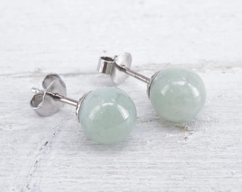 Ohrstecker Jade  925 Silber Edelstein Kugel klassisch edel hell grün pastell Ohrring Sterling Burma Jade