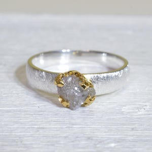 Bague En Argent Sterling Avec Diamants Bruts Gris 2.05 Ct - Diamants Naturels Non Coupés, Taille 7.5, Pour Mariage Ou Création