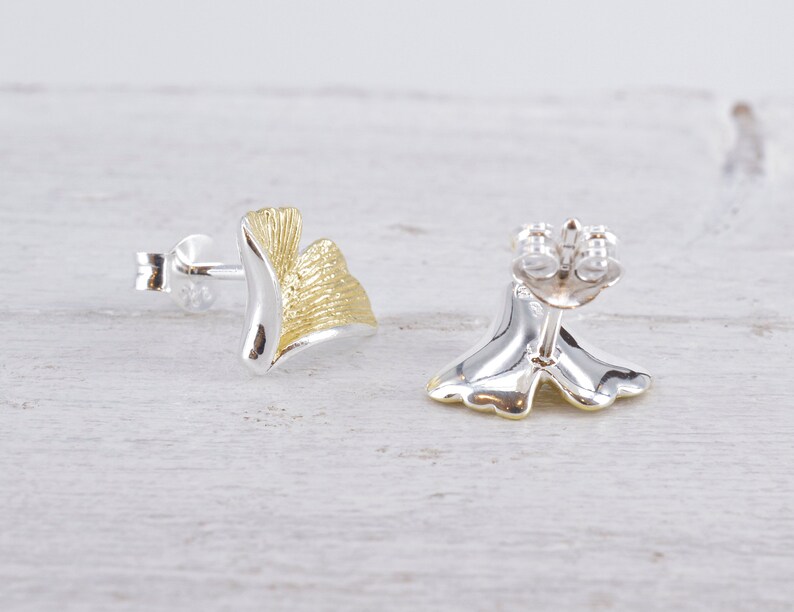 Örhängen med ginkgoblad, 925 sterlingsilver, förgyllda bild 5