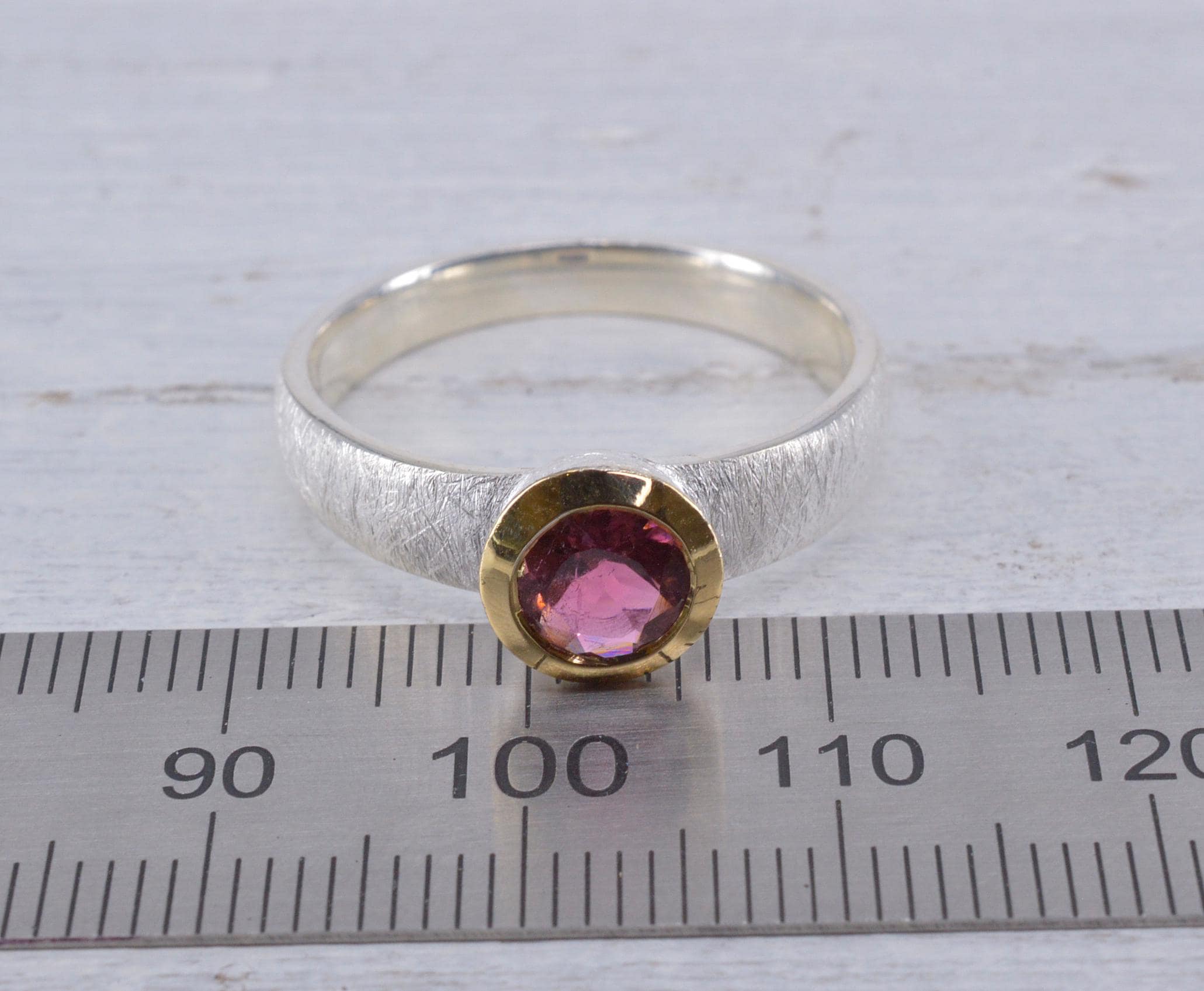 Bague En Argent Massif 925 Avec Tourmaline Biseautée - Taille 59 - Vert Orangé - Made In France