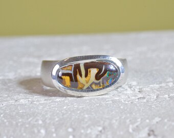 Bague En Argent 925 Avec Opale Naturelle Bleue 21.5x17mm - Taille 58 - Fabriqué En France