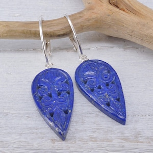 handgeschnitzte Lapislazuli Ohrringe -925 Silber
