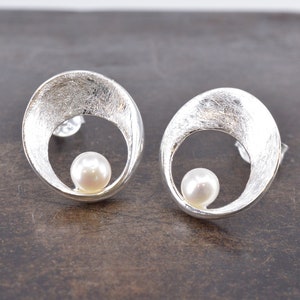 Boucles D'oreilles Puces Perle D'eau Douce - Argent 925 - Neuf Avec étiquettes - Style Clou