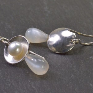 Moonstone pearl earrings sterling silver image 4