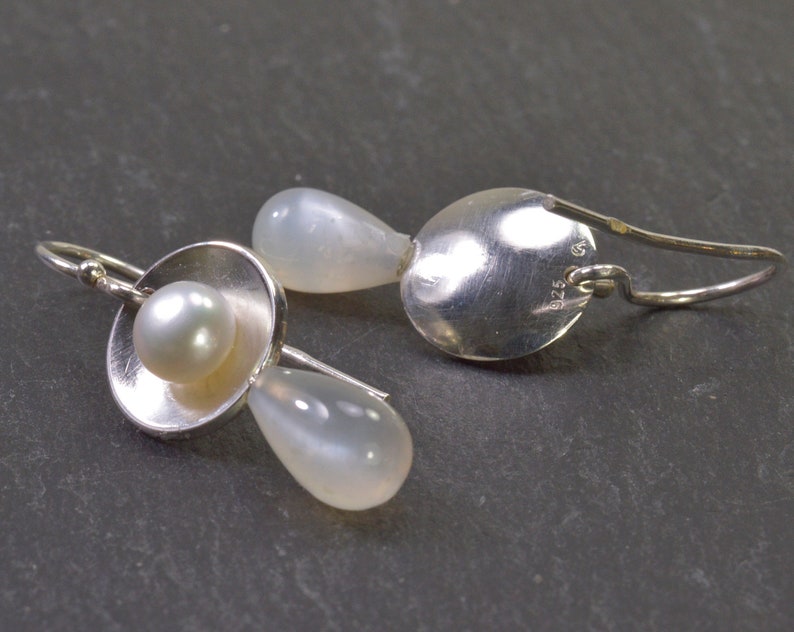 Moonstone pearl earrings sterling silver image 4