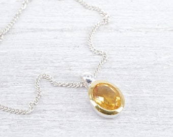 mini citrine necklace sterling silver