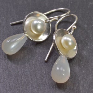 Moonstone pearl earrings sterling silver image 3