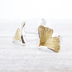 Örhängen med ginkgoblad, 925 sterlingsilver, förgyllda bild 3